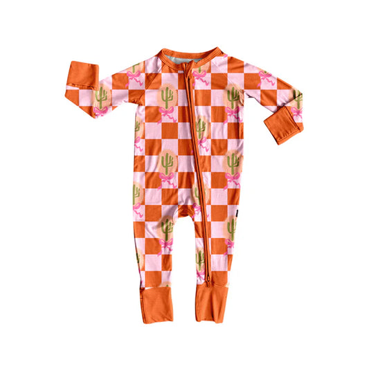 Preorder(moq 5)Baby Infant Western Pink Cactus Zipper Footie Rompers 8.11