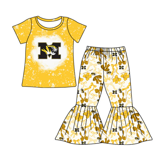 Preorder MOQ 5 bleached yellow M top bow pants girls team clothes 8.26