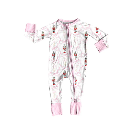 Preorder(moq 5)Baby Girls Christmas Soldier Bows Zipper Footie Rompers 8.14