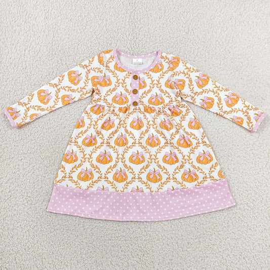 Baby Girls Dress Flowers Pumpkins Checked Button Fall Knee Length Dresses GLD1627