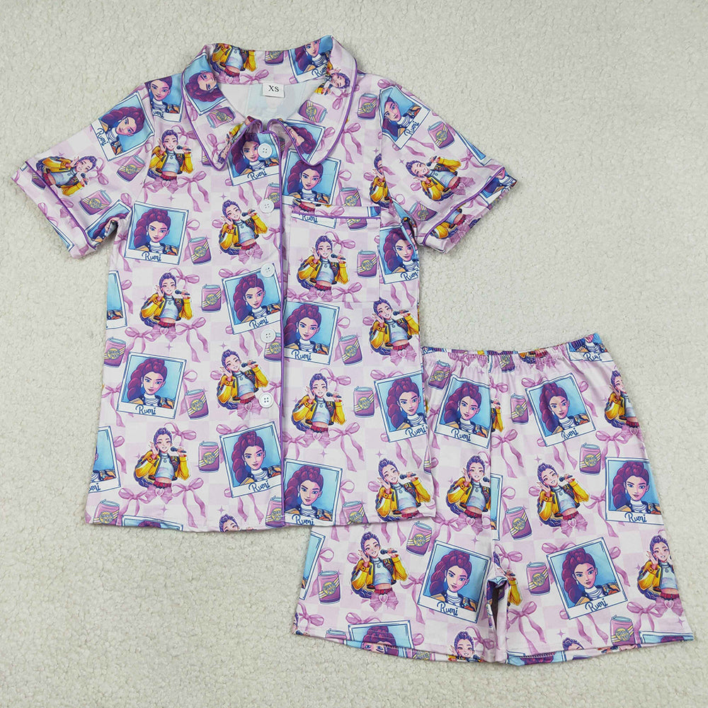 Adult Women Pajamas Demon Hunter Button Pocket Top Shorts Pajamas Set GSSO2962 1.2