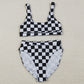 Adult Women Swimsuits Black Checkered Bra Top Bummies Bottom Swimsuits Sets S0738
