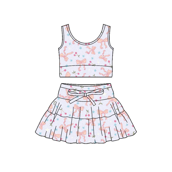 Preorder (moq 5)Baby Girls Sleeveless Colorful Flower Bows Vest Top Skirt Shorts Clothes Sets 12.19