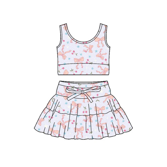 Preorder (moq 5)Baby Girls Sleeveless Colorful Flower Bows Vest Top Skirt Shorts Clothes Sets 12.19