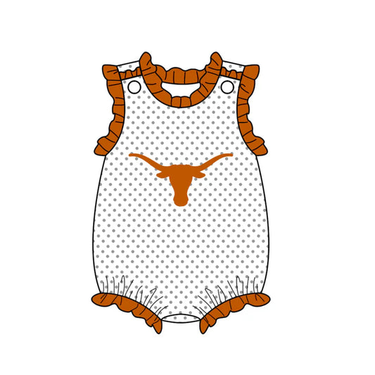 Preorder (moq 5)Baby Girls Polka Dots Bull Skulls Team Ruffle Rompers 12.13