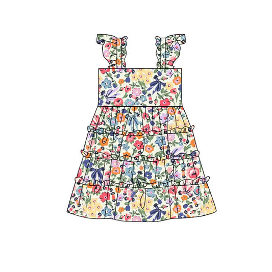 Preorder(moq 5) Baby Girls Colorful Floral Patchwork Knee Length Dresses 10.29