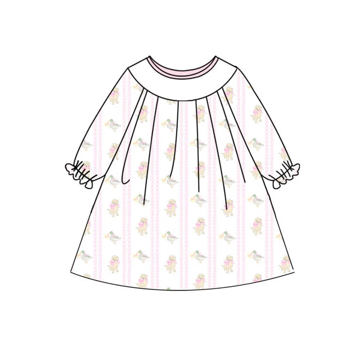 Preorder(moq 5) Baby Girls Hearts Dogs Ducks Valentine Knee Length Dresses 10.23