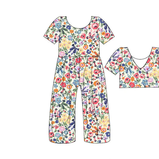 Preorder(moq 5) Baby Girls Colorful Floral Bows Pockets Pants Jumpsuits 10.29