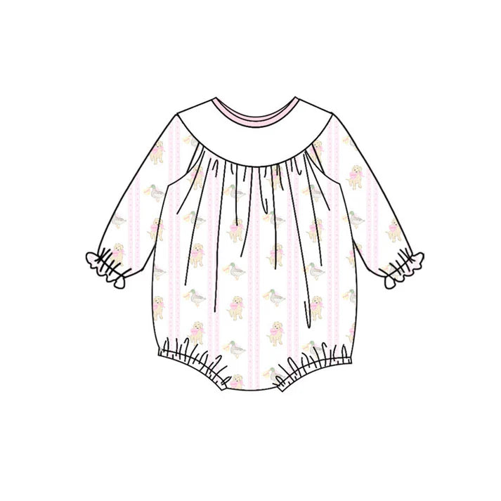 Preorder (moq 5)Baby Girls Hearts Dogs Ducks Valentine Ruffle Rompers 10.23