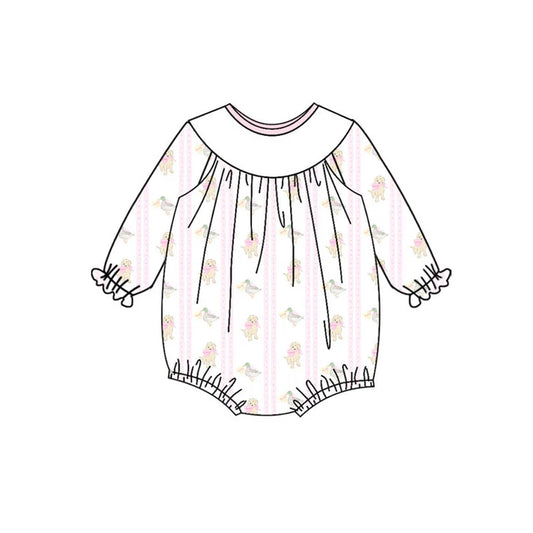 Preorder (moq 5)Baby Girls Hearts Dogs Ducks Valentine Ruffle Rompers 10.23