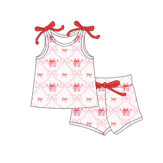 Preorder (moq 5)Baby Girls Sleeveless Bows Crayfishes Checked Top Shorts Clothes Set 12.18