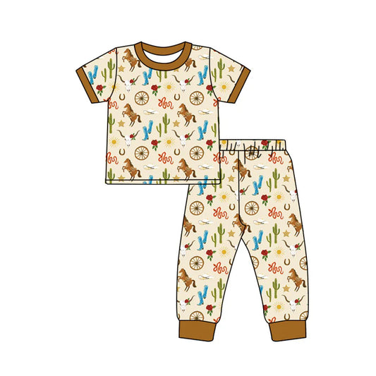 Preorder moq 5 Baby Boys Short Sleeves Cactus Horses Top Pant Pajamas Set 5.8