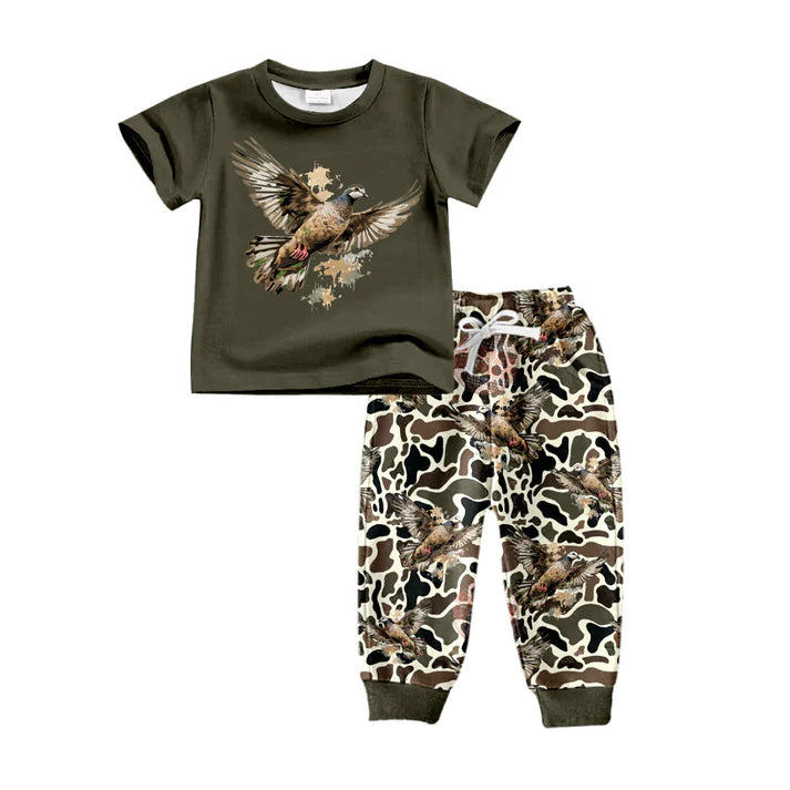 Preorder (moq 5)Baby Boys Dark Brown Camo Eagles Top Pockets Jogger Pants Hunting Clothes Sets 11.25