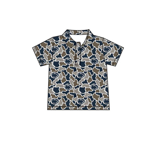Preorder (moq 5)Baby Boys Southern Navy Camo Leopard Team Button Polo Shirts Top 1.7