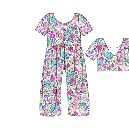Preorder(moq 5) Baby Girls Colorful Floral Bows Pockets Pants Jumpsuits 10.29