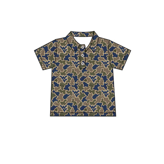 Preorder (moq 5)Baby Boys Southern Navy Camo WV Team Button Polo Shirts Top 1.7
