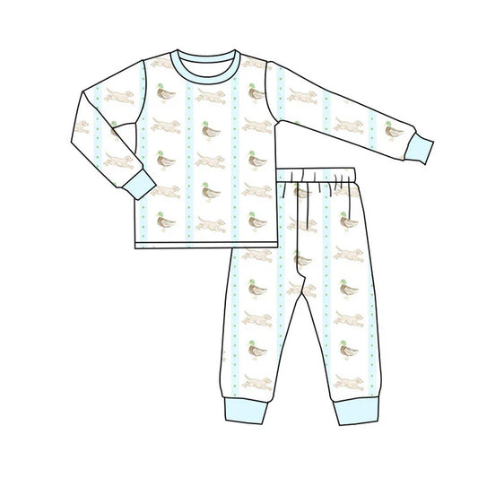 Preorder(moq 5) Baby Boys Ducks Dogs Stripe Top Pants Hunting Pajamas Sets 10.30