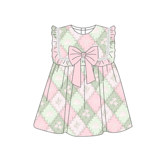 Preorder(moq 5) Baby Girls Bows Flowers Checked Sleeveless Knee Length Dresses 10.21