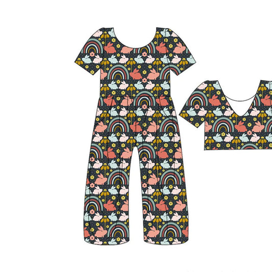Preorder(moq 5) Baby Girls Rabbits Flowers Pockets Pants Easter Jumpsuits 10.29