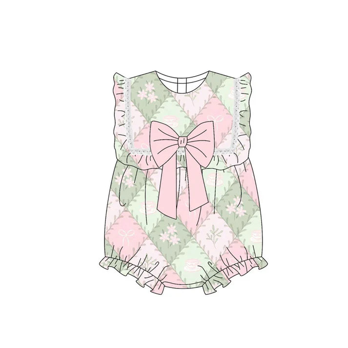 Preorder (moq 5)Baby Girls Bows Flowers Checked Ruffle Rompers 10.21