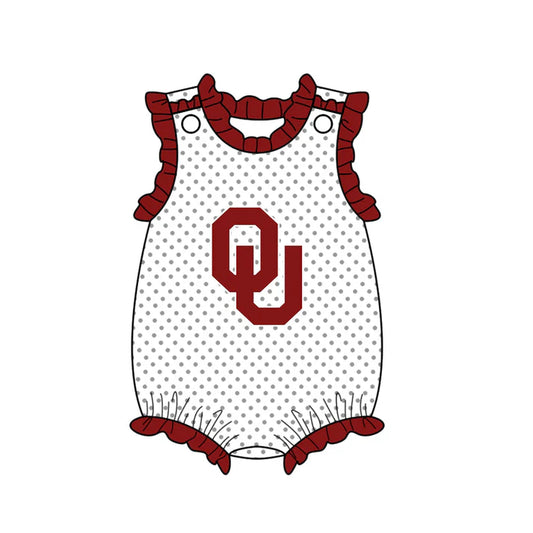 Preorder (moq 5)Baby Girls Polka Dots OU Team Ruffle Rompers 12.13