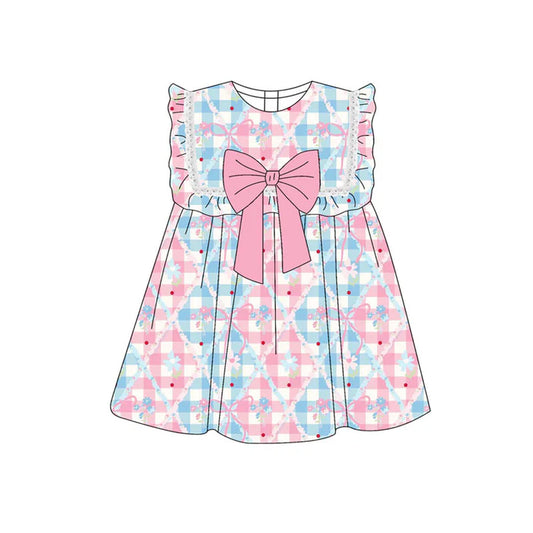 Preorder(moq 5) Baby Girls Bows Flowers Checked Sleeveless Knee Length Dresses 10.21