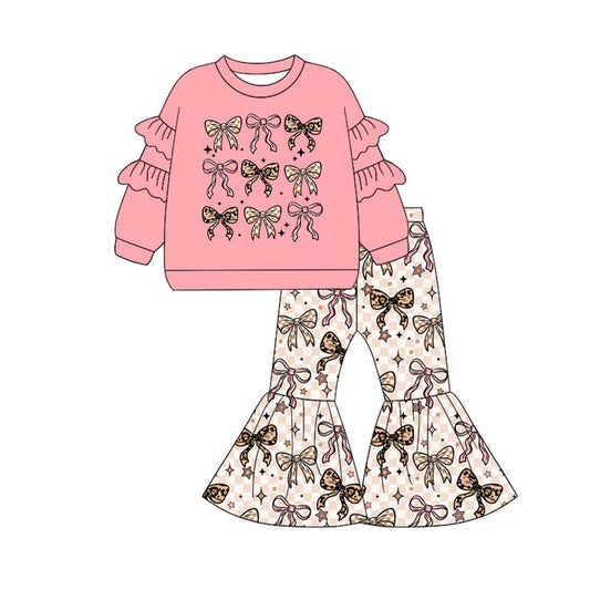 Preorder (moq 8)Baby Girls Bows Stars Shirts Top Bell Bottom Pants Clothes Sets 9.8