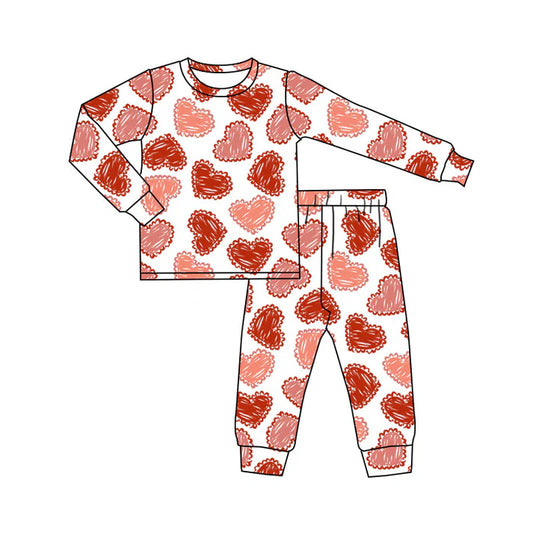 Preorder(moq 8)Baby Girls Pink Hearts Plaid Top Pants Valentine Pajamas Set 9.30
