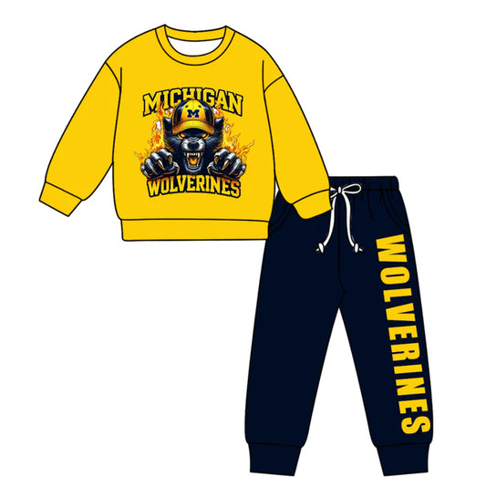 Preorder(moq 5) Baby Boys Michigan Wolverines Yellow Top Pockets Jogger Pants Team Clothes Sets 11.11