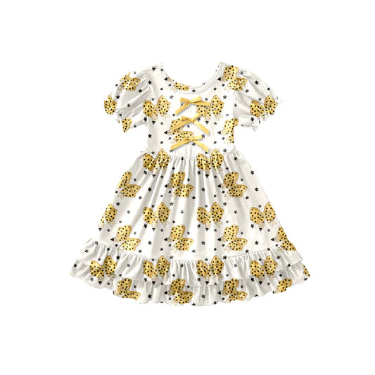 Preorder (moq 5)Baby Girls Stars Pencil Bows Back to School Ruffle Knee Length Dresses 12.26