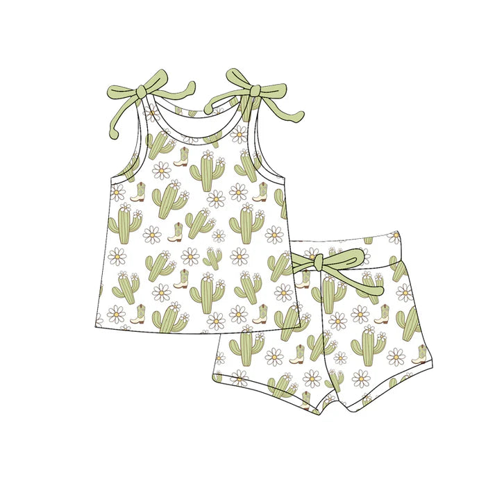 Preorder (moq 5)Baby Girls Cactus Boots Flowers Top Shorts Western Clothes Set 12.18
