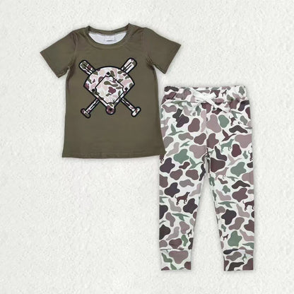 Sibling Baby Boys Southern Camo Baseballs Top Legging Jogger Pants Team Clothes Sets 1.8