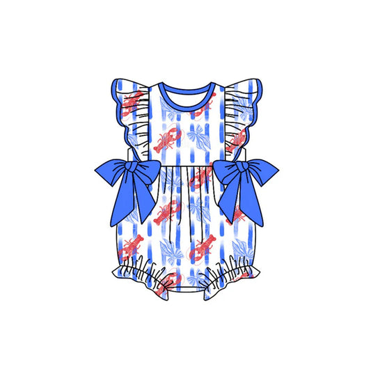 Preorder (moq 5)Baby Girls Flutter Sleeve Crayfishes Bows Stripe Ruffle Rompers 12.16
