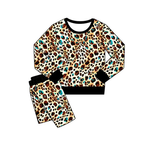 Preorder(moq 5) Baby Girls Leopard Turquoises Pants Western Pajamas Sets 11.8