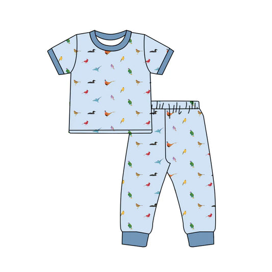 Preorder (moq 5)Baby Boys Colorful Birds Top Pants Western Pajamas Set 12.16