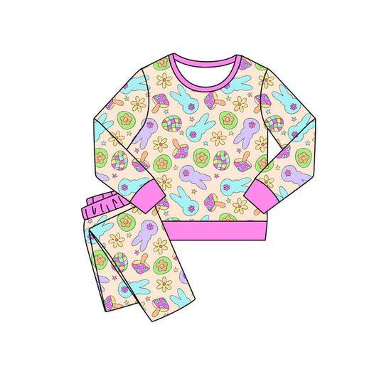 Preorder(moq 5) Baby Girls Colorful Eggs Rabbits Pants Easter Pajamas Sets 11.10