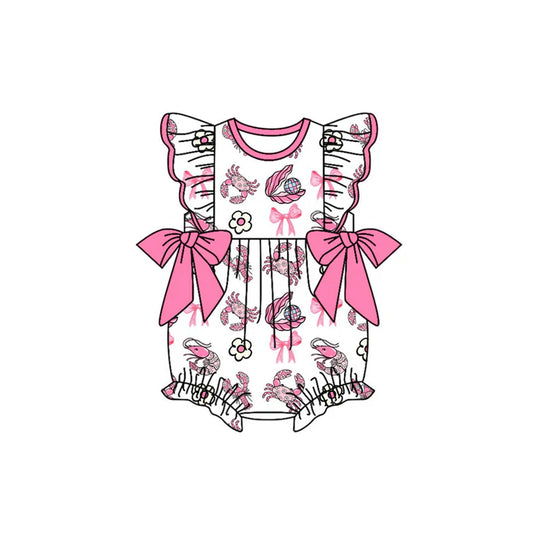 Preorder (moq 5)Baby Girls Flutter Sleeve Crabs Bows Flowers Ruffle Rompers 12.16