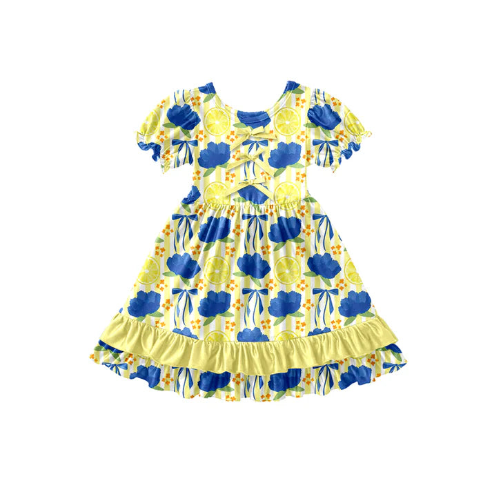 Preorder (moq 5)Baby Girls Flowers Lemons Ruffle Knee Length Dresses 12.27