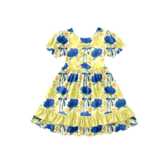 Preorder (moq 5)Baby Girls Flowers Lemons Ruffle Knee Length Dresses 12.27