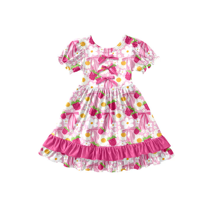 Preorder (moq 5)Baby Girls Daisy Flowers Grapes Ruffle Knee Length Dresses 12.27