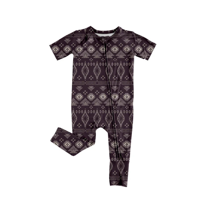 Preorder (moq 5)Baby Boys Short Sleeve Colorful Aztec Western Two Way Zip Convertible Rompers 12.18