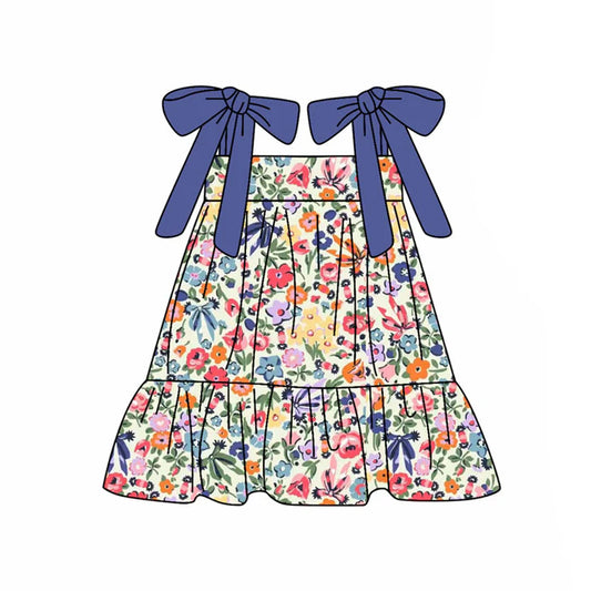 Preorder(moq 5) Baby Girls Strap Colorful Flowers Ruffle Knee Length Dresses 10.24