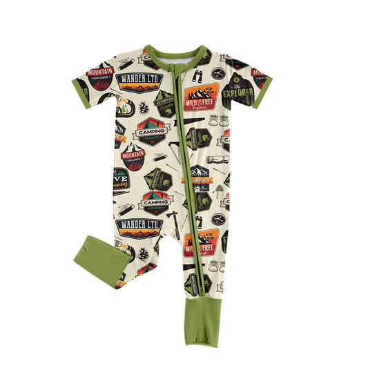Preorder (moq 5)Baby Boys Camping Hunting Two Way Zipper Convertible Rompers 12.16