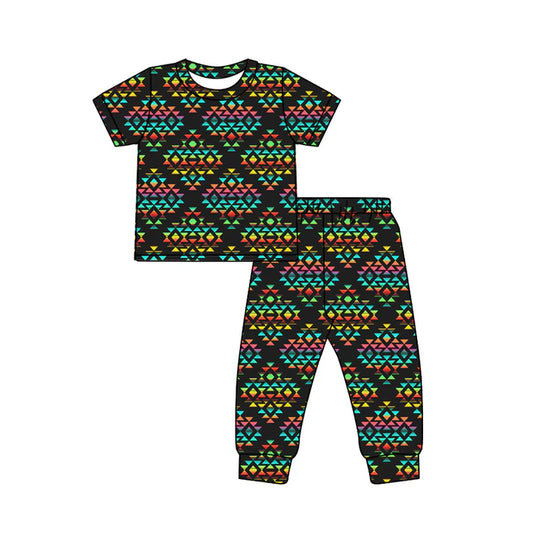 Preorder (moq 5)Baby Boys Colorful Aztec Top Pants Western Pajamas Set 12.18