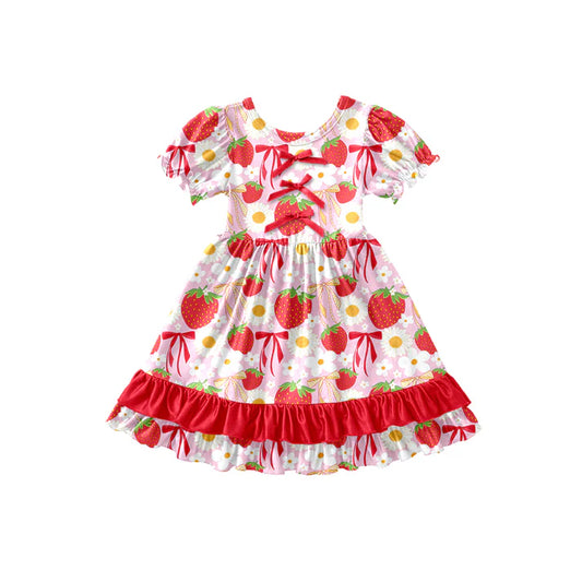 Preorder (moq 5)Baby Girls Daisy Flowers Strawberry Ruffle Knee Length Dresses 12.27