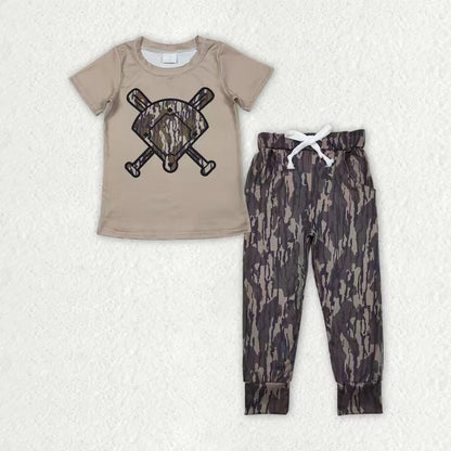 Sibling Baby Boys Southern Camo Baseballs Top Legging Jogger Pants Team Clothes Sets 1.8