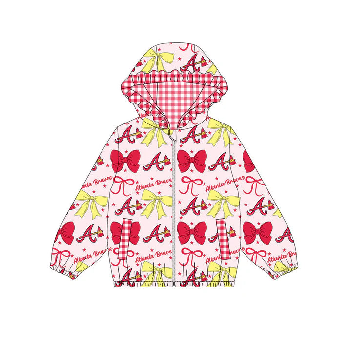 Preorder(moq 5)Baby Girls Red Yellow Bows A Pocket Zipper Team Ruffle Hoodies Jackets 10.16