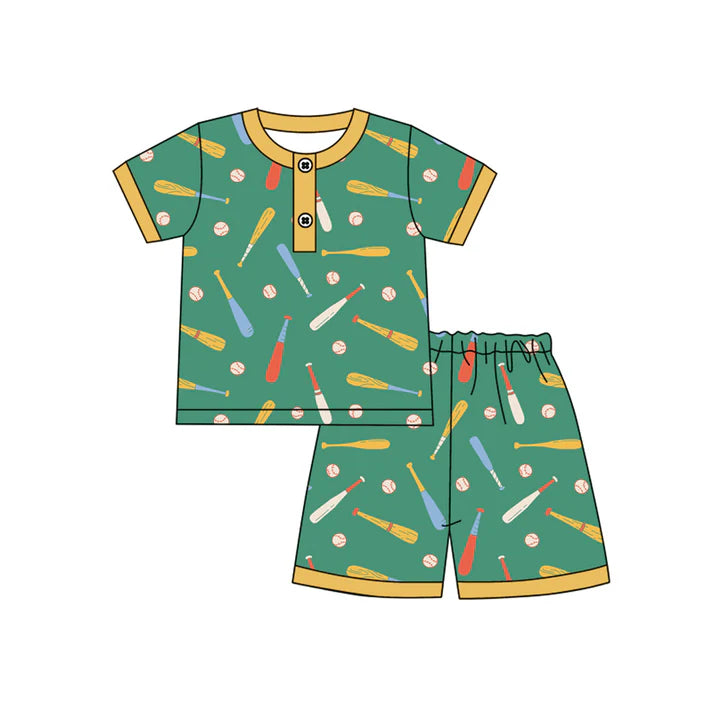 Preorder (moq 5)Baby Boys Short Sleeve Baseballs Button Top Shorts Team Pajamas Set 12.17