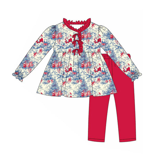 Preorder (moq 5)Baby Girls Long Ruffle Sleeves Santa Floral Tunic Legging Pants Set 7.28