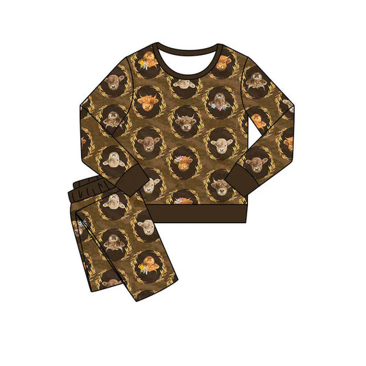 Preorder(moq 5) Baby Boys Highland Cows Pants Western Pajamas Sets 11.8